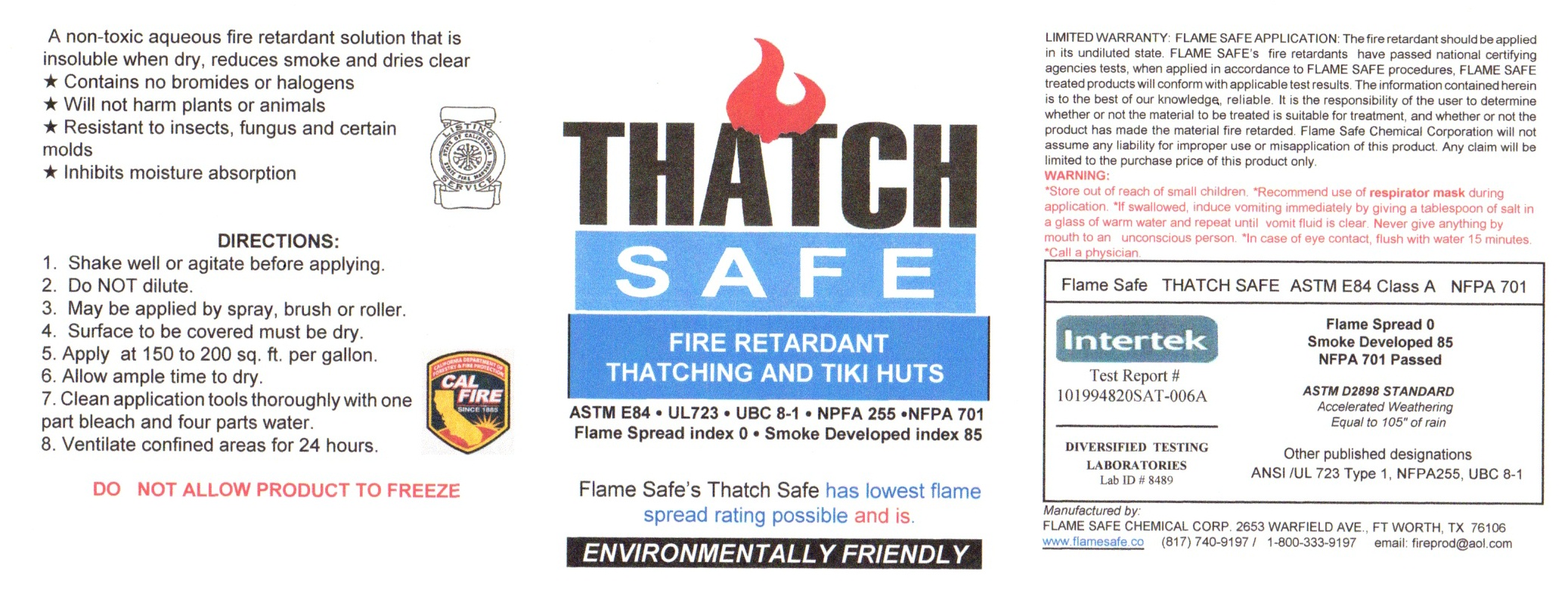 Thatch Safe fire retardant label